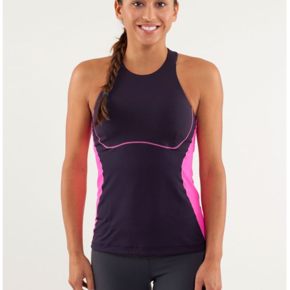 NWT Lululemon Spin It To Win It Tank Black Swan Raspberry Glow 8
